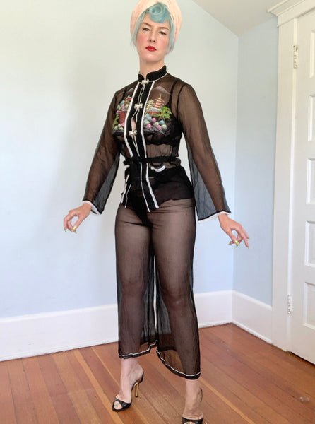 1956 Japanese Silk Chiffon Handpainted Lounge Set