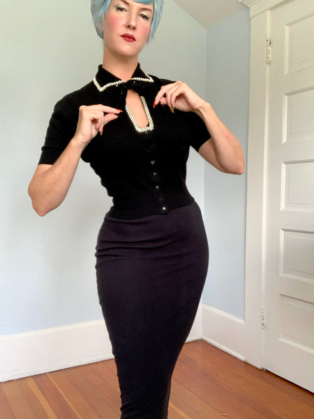 Custom 1950s Cashmere Hand Detailed Sweater