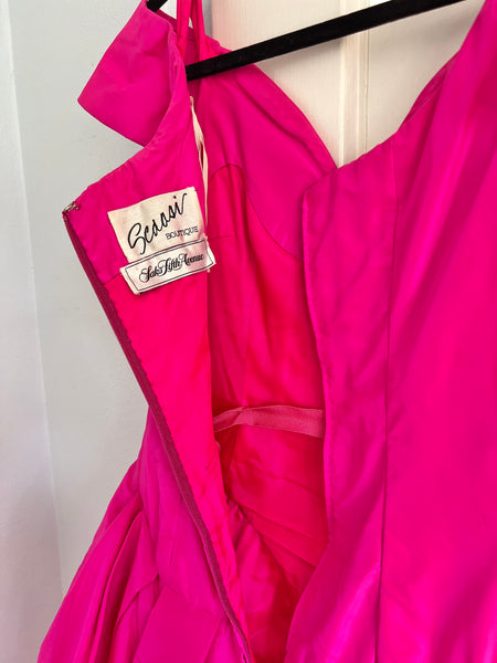 1980s “Scaasi Boutique” Neon Pink Silk Evening Gown