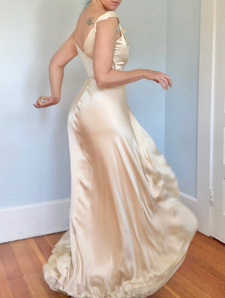 Late 1930s Custom Silk Wedding Gown