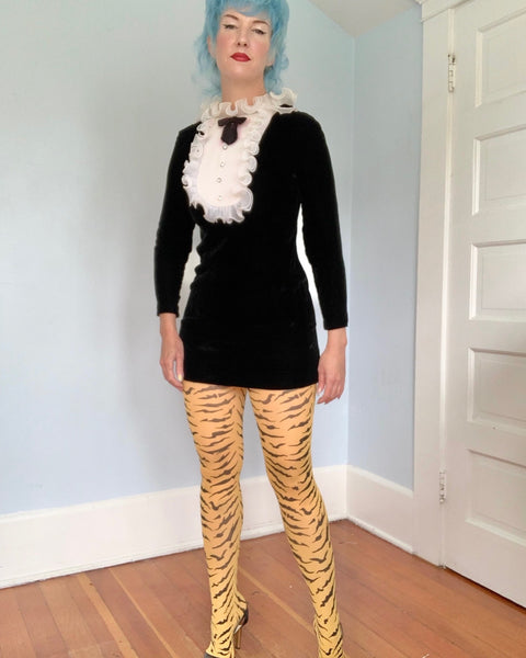 1960s Velvet Tuxedo Micro Mini Dress