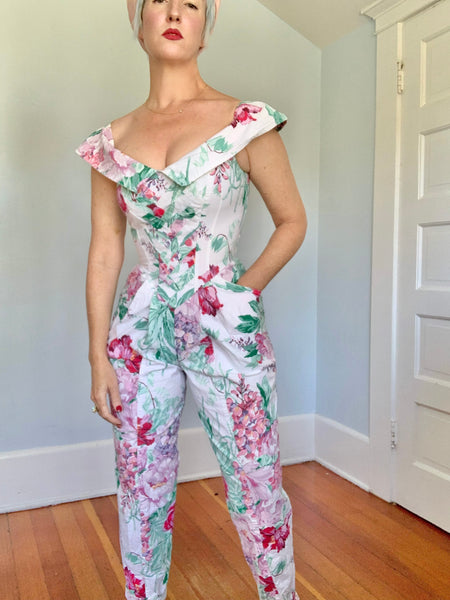 1980s “Karen Alexander” Floral Jumpsuit