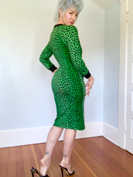 1980s “Yvan & Marzia Paris” Angora Blend Cheetah Wiggle Dress