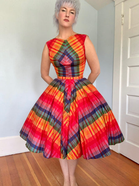 1950s Rainbow Cotton 2 Piece Dress Set by “Original Rellciano New York”