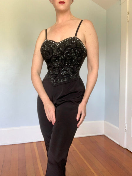 RARE 1950s "Tobi of California" Stretchy Hourglass Embellished Jumpsuit w/ Removable Straps