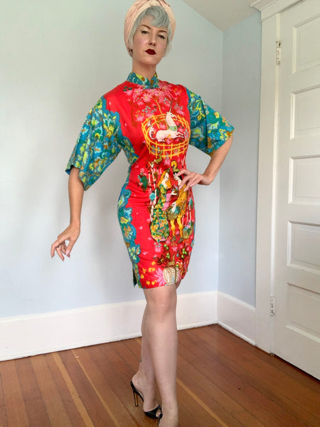 1960s “Alice Polynesian Fashions” Unicorn Tunic Dress