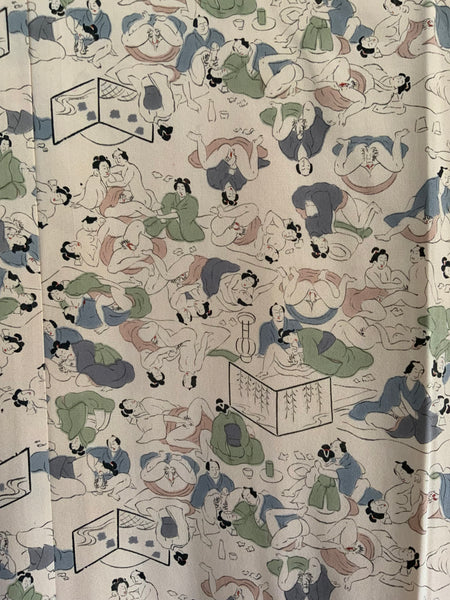 Vintage Traditional Custom Made Japanese Silk Kimono w/ X-Rated Illustrations