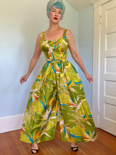 1960s “Kamehameha” Polished Cotton Palazzo Jumpsuit
