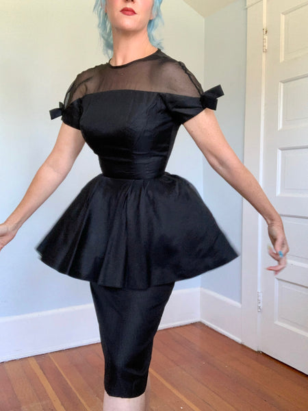 Reserved - 1950s Silk Organza Over Satin Cocktail Dress