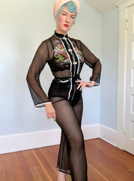 1956 Japanese Silk Chiffon Handpainted Lounge Set