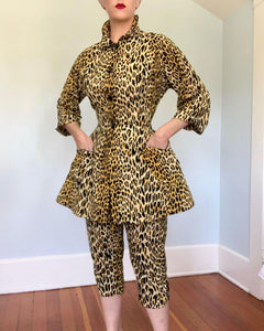 Late 1940s Cotton Flannel Leopard 2 Piece Ensemble