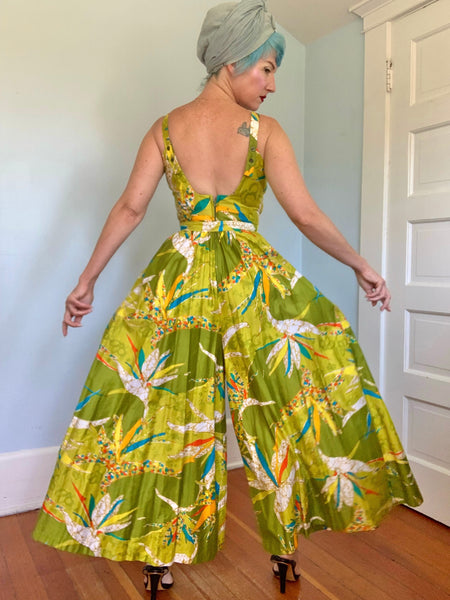 1960s “Kamehameha” Polished Cotton Palazzo Jumpsuit