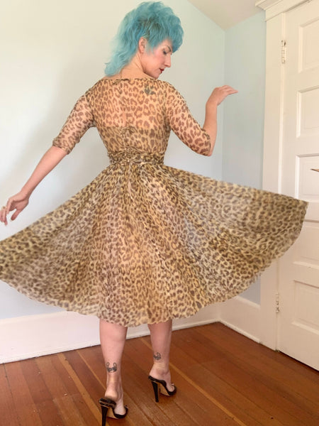 1950s “Norman Norell” Silk Leopard Print Party Dress