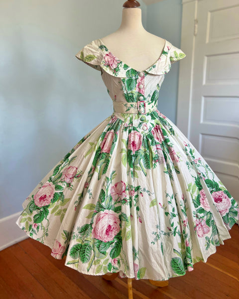 1980s English Rose Sundress w/ Belt by “Karen Alexander”