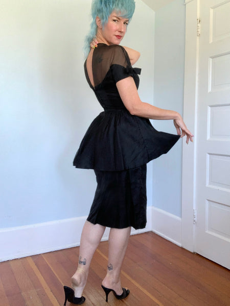Reserved - 1950s Silk Organza Over Satin Cocktail Dress