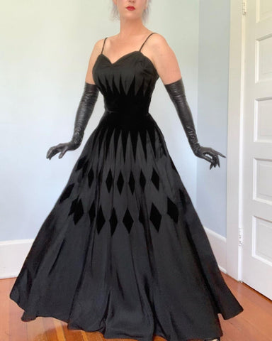 1940s Velvet Diamond Evening Gown