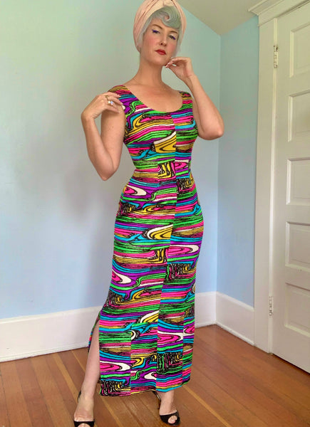 1960s Day-Glo Stretch Maxi Dress