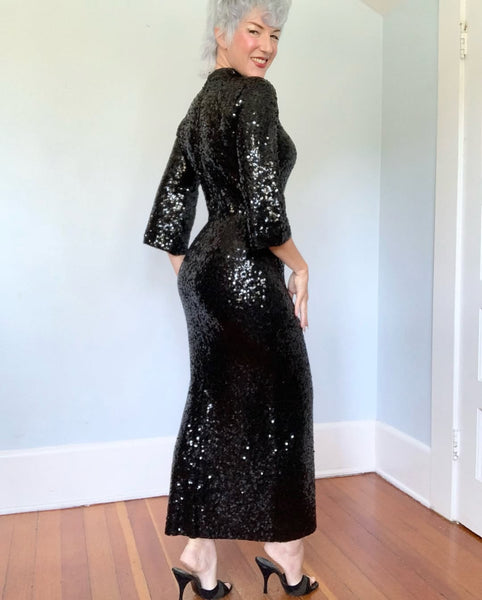 1960s “Gene Shelly’s Boutique Internationale” Hand Sequined Wool Gown