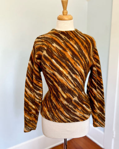 1960s “Darlene Knitwear” Hand Printed Tiger Stripe Wool Mohair Sweater