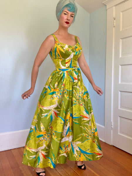 1960s “Kamehameha” Polished Cotton Palazzo Jumpsuit