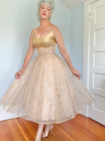 1950s Embroidered Spiderweb & Lurex Party Dress