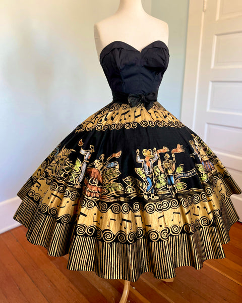 1950s Hand Painted Mexican Cotton Skirt