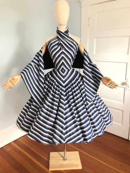 1950s Chevron Cotton 2 Piece Sundress Set