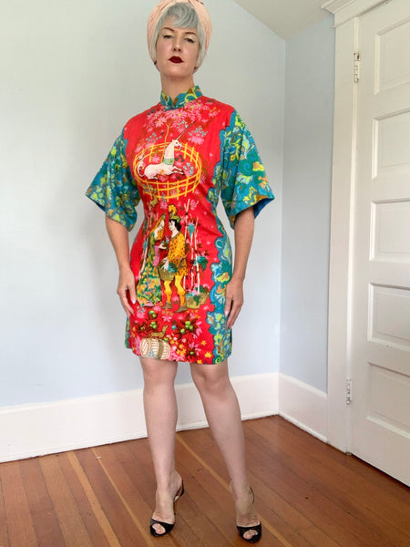 1960s “Alice Polynesian Fashions” Unicorn Tunic Dress