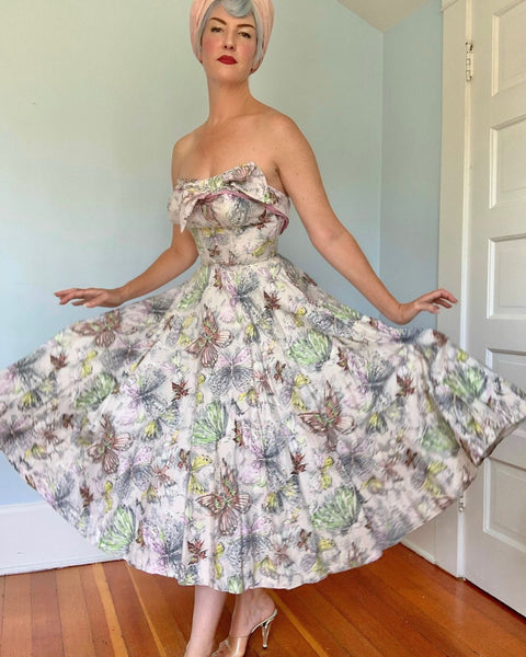 1950s “Lilli Diamond California” Cotton Butterfly Print Party Sundress