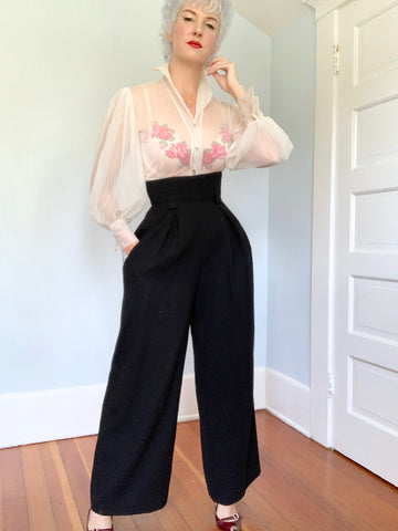 1980s does 1940s Dream Wool Ultra High Waisted Palazzo Pants by “Anne Klein”