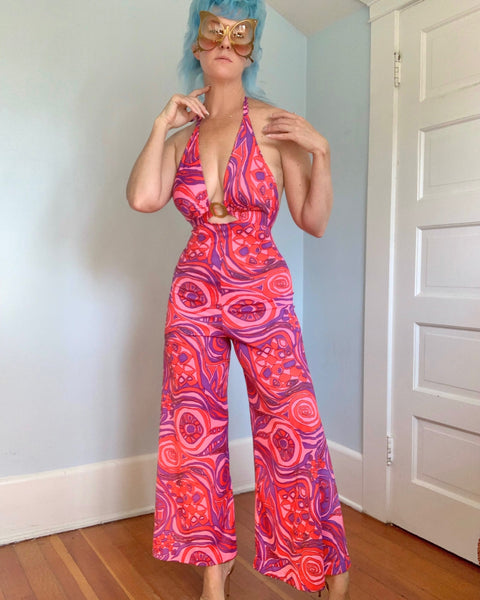 1970s Psychedelic Stretch Jersey Jumpsuit
