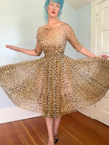 1950s “Norman Norell” Silk Leopard Print Party Dress