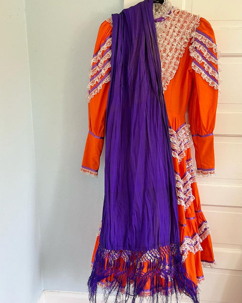 Custom Made 1960s Escaramuza Charra Dress & Shawl