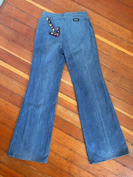 1970s Swinger High Waisted Bellbottom Jeans w/ Arrows by “Viceroy”