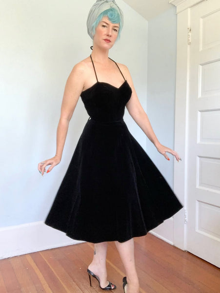 1950s “Elaine Terry California” Cotton Velvet Party Dress