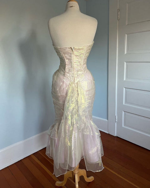 1980s Iridescent Chiffon “Gunne Sax” Mermaid Cocktail Dress