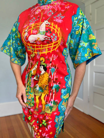 1960s “Alice Polynesian Fashions” Unicorn Tunic Dress