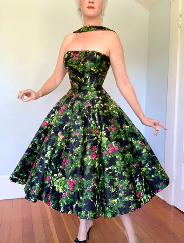 1950s Designer “Grenelle Estevez” Reverse Halter Party Dress