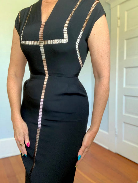 1940s Custom Silk Cut-Outs Cocktail Dress