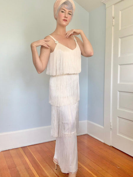 1960s “Lilli Diamond of California” Fully Fringed Maxi Dress & Matching Shawl