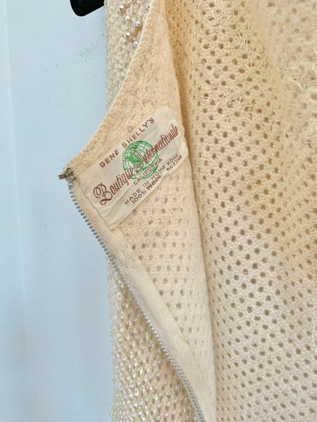 1960s “Gene Shelly’s Boutique Internationale” Hand Sequined / Beaded Wool Cocktail Dress