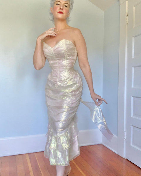 1980s Iridescent Chiffon “Gunne Sax” Mermaid Cocktail Dress