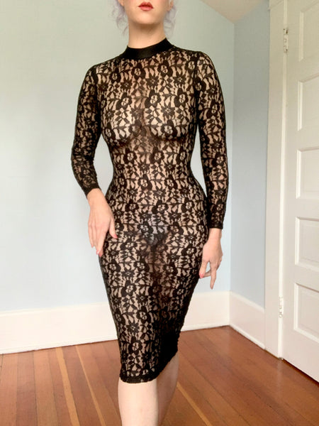 1990s Bodycon Sheer Lace Dress