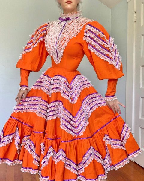 Custom Made 1960s Escaramuza Charra Dress & Shawl