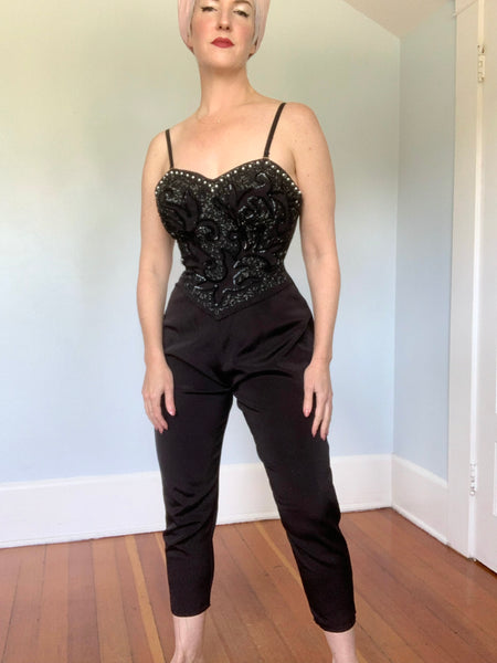 RARE 1950s "Tobi of California" Stretchy Hourglass Embellished Jumpsuit w/ Removable Straps