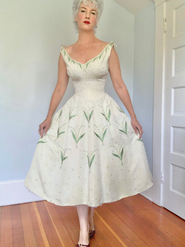 1950s “MUGUET” Lily of the Valley Christian Dior Replica Party Dress