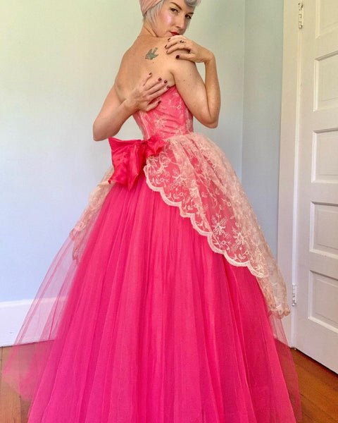 1950s Barbie Pink Tulle Ball Gown