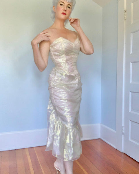 1980s Iridescent Chiffon “Gunne Sax” Mermaid Cocktail Dress