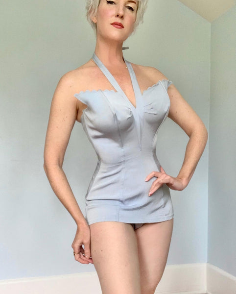 1950s French Glamour Bathing Suit w/ Winged Bust