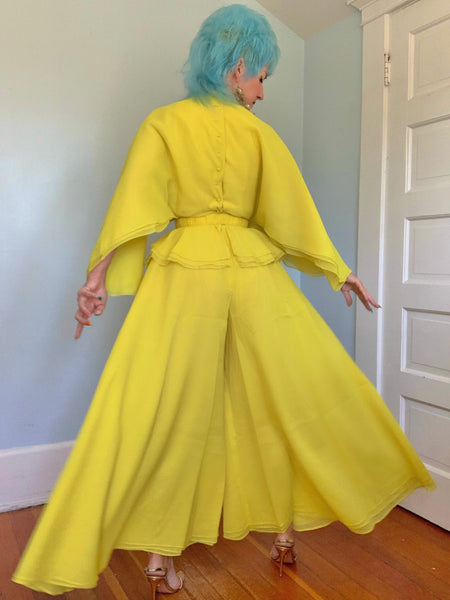 1960s “Calderón” Acid Chartreuse Yellow Crepe 3 Piece Ensemble